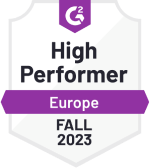 Badge premiato da G2 del CRM europeo ad alte prestazioni Autunno 2023